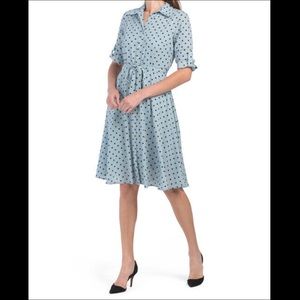 SHARAGANO Button Front Polka Dot Shirt Dress, size 10